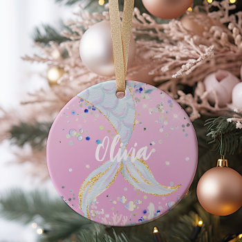 Whimsical Glitter Mermaid Beachy Under The Sea  Ornament by freshpaperie at Zazzle