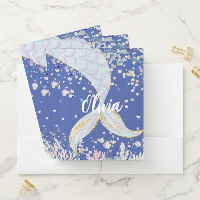 Whimsical Glitter Mermaid Beachy Under the Sea  Pocket Folder (In Situ)
