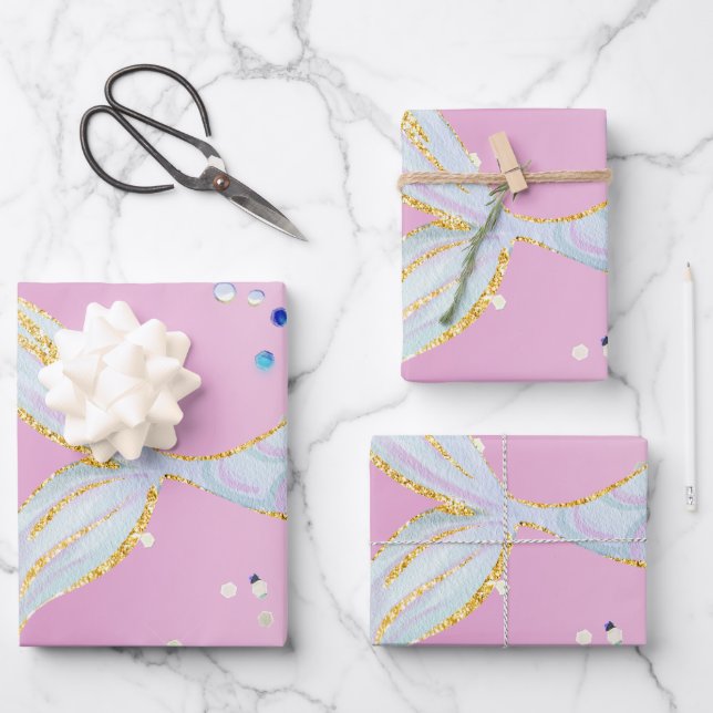 Whimsical Glitter Mermaid Beachy Under the Sea  Wrapping Paper Sheets (Front)