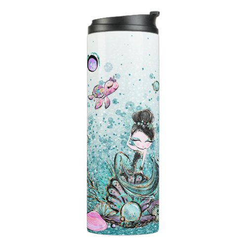  Whimsical Glitter Mermaid Sea Turtle Shells Thermal Tumbler