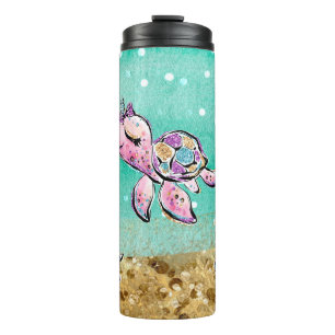 *~* Whimsical Glitter Sea Turtle Shells Star fish Thermal Tumbler
