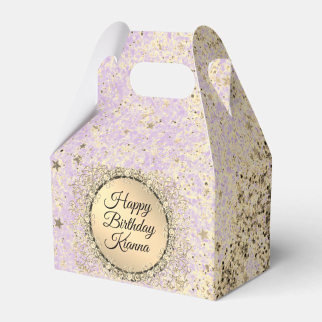 Whimsical Glittery Starry  Lavender Favor Box (Front Side)