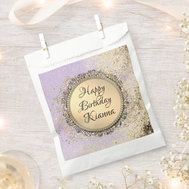Whimsical Glittery Stars on  Lavender Personalized Favor Bag (Clipped)