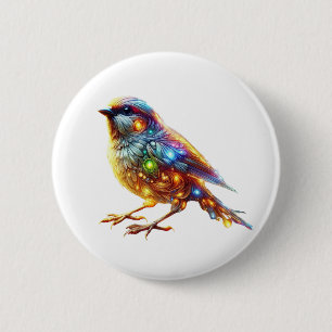 Whimsical Glowing Sparrow Button