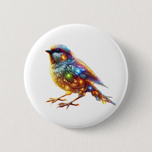 Whimsical Glowing Sparrow Button (Front)