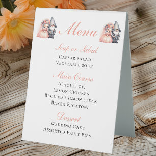 Whimsical Gnome Bride & Groom Rustic Wedding Menu Table Tent
