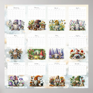 Whimsical Gnome Calendar  Poster