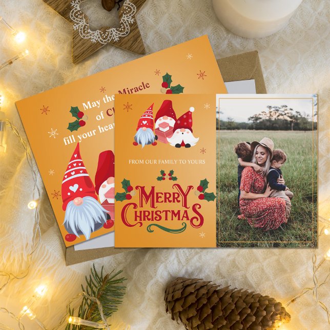 Whimsical Gnome Christmas Family Greeting Photo Holiday Postcard (Whimsical Gnome Christmas Family Greeting Photo Holiday Postcard)