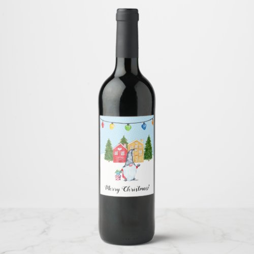 Whimsical Gnome Custom Holiday Wine Label