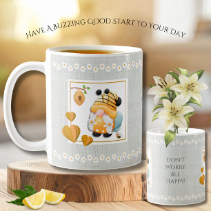 Whimsical Gnome Don’t Worry Bee Happy Daisy Mug