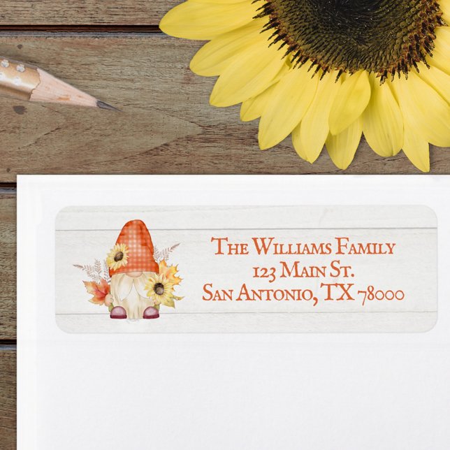 Whimsical Gnome Fall Return Address Label (Fall gnome return address label sticker)
