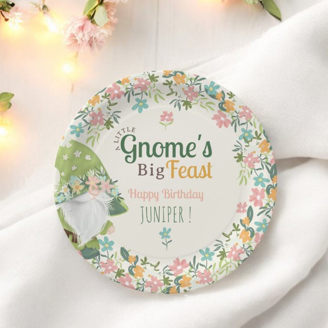 Whimsical Gnome First Birthday Floral  Paper Plates (Whimsical Gnome First Birthday Floral Paper Plates)