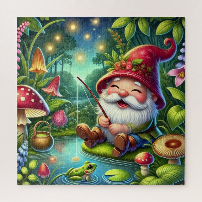 Whimsical Gnome Fishing by A Magical Forest Jigsaw Puzzle (Vertical)