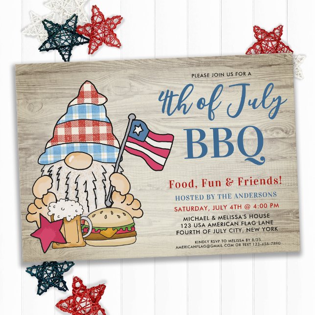Whimsical Gnome Fourth Of July BBQ 4th July Party  Invitation (Creator Uploaded)