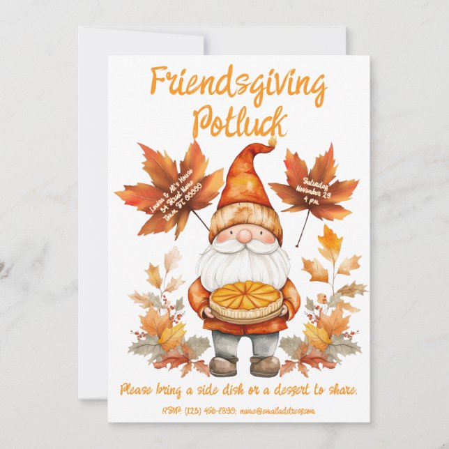 Whimsical Gnome Friendsgiving Invitation (Front)