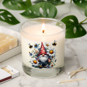 Whimsical Gnome Garden Daisies and Bees Glass Scented Candle