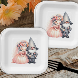 Whimsical Gnome Garden Woodland Orange Wedding  Paper Plates