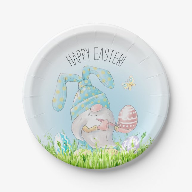 Whimsical Gnome Happy Easter Paper Plates (Front)