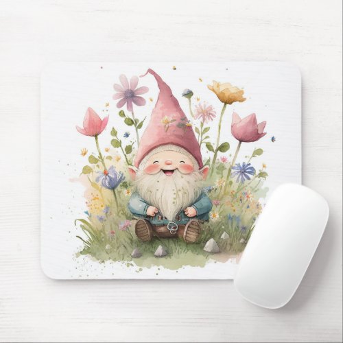 Whimsical Gnome In Garden Mouse Pad