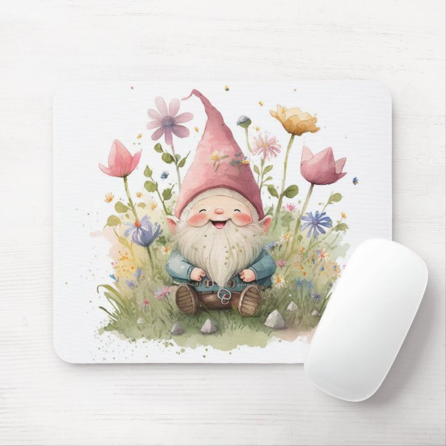 Whimsical Gnome In Garden Mouse Pad (With Mouse)