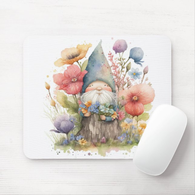 Whimsical Gnome In Garden Mouse Pad (With Mouse)