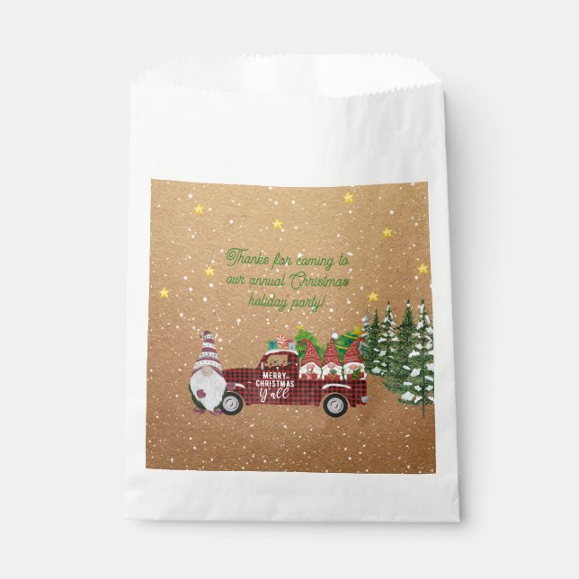 Whimsical Gnome in Red Truck Christmas Party  Favor Bag (Front)