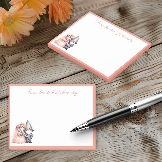 Whimsical Gnome Love Bride Groom Orange Wedding  Post-it Notes (Creator Uploaded)