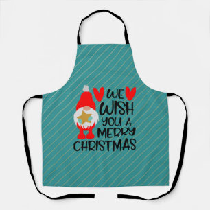 Whimsical Gnome - Merry Christmas Hearts Apron