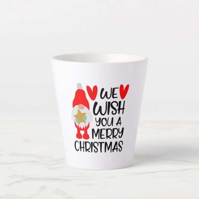 Whimsical Gnome - Merry Christmas Hearts Latte Mug (Front)