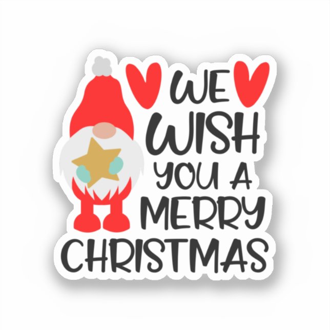 Whimsical Gnome - Merry Christmas Hearts Sticker (Front)