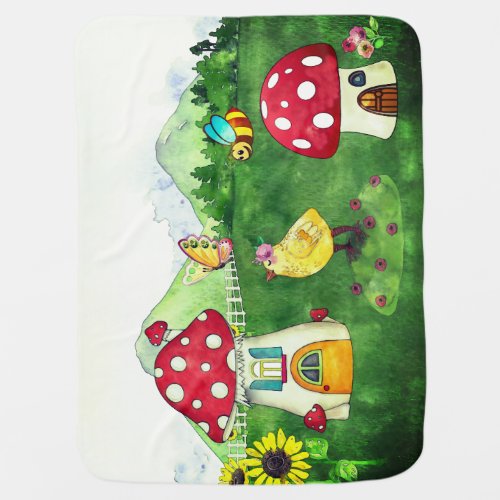 Whimsical Gnome Mushroom Cottage Woodland Meadow Baby Blanket