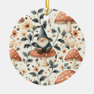 Whimsical Gnome & Mushroom Enchanting Woodland Ceramic Ornament