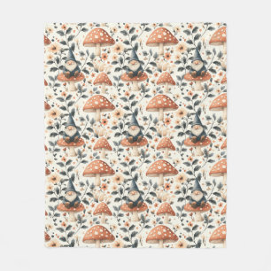 Whimsical Gnome & Mushroom Enchanting Woodland Fleece Blanket