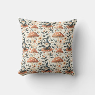 Whimsical Gnome & Mushroom Enchanting Woodland Throw Pillow