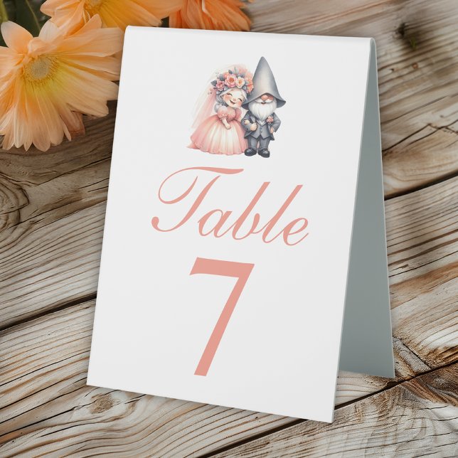 Whimsical Gnome Orange Wedding Table Number  Tent (Creator Uploaded)