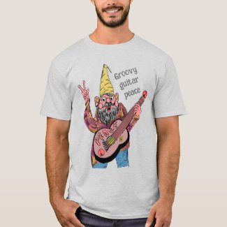 Whimsical Gnome with Peace Guitar, Groovy 60s Vibe