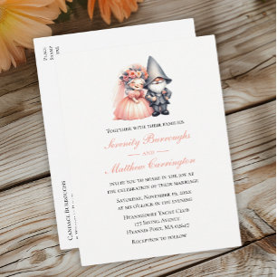 Whimsical Gnome Woodland Orange Garden Wedding Invitation Postcard