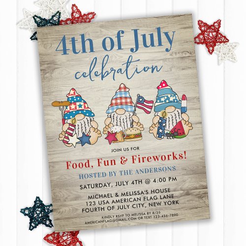 Whimsical Gnomes BBQ Farmhouse 4th Of July Party  Invitation Postcard