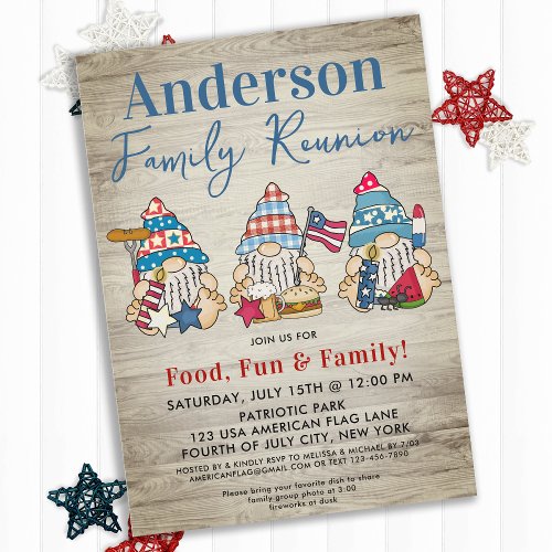 Whimsical Gnomes BBQ Farmhouse Family Reunion Invitation