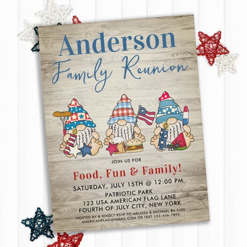 Whimsical Gnomes BBQ Farmhouse Family Reunion Invitation Postcard
