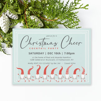 Whimsical Gnomes Christmas Cheer Cocktail Party Invitation