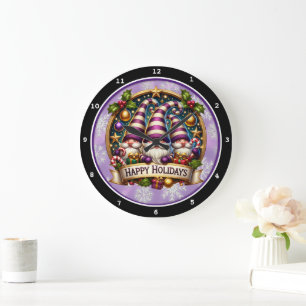 Whimsical Gnomes" - Festive Christmas Wall Large Clock