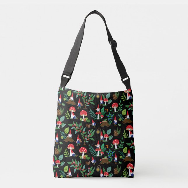 Whimsical gnomes in nature cross-body tote (Front)