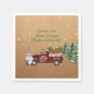 Whimsical Gnomes in Red Truck Christmas Party Napkins