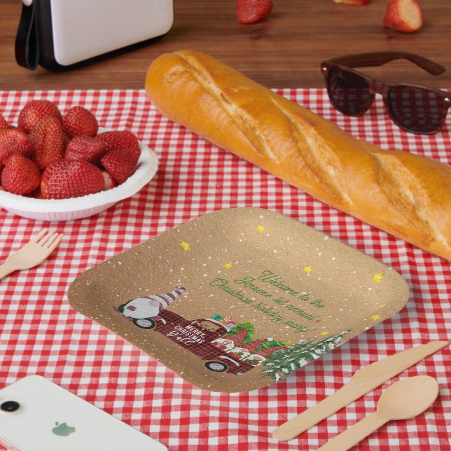 Whimsical Gnomes in Red Truck Christmas Party  Paper Plates (Picnic)