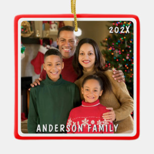 Whimsical Gnomes Merry Christmas Photo Ceramic Ornament