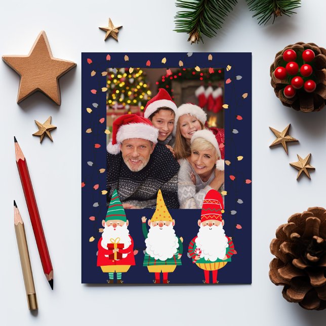 Whimsical Gnomes One Photo Merry Christmas Holiday Card (Creator Uploaded)