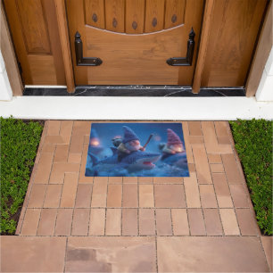 Whimsical Gnomes Riding on Sharks Doormat