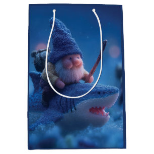 Whimsical Gnomes Riding on Sharks Medium Gift Bag