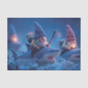 Whimsical Gnomes Riding on Sharks Tissue Paper